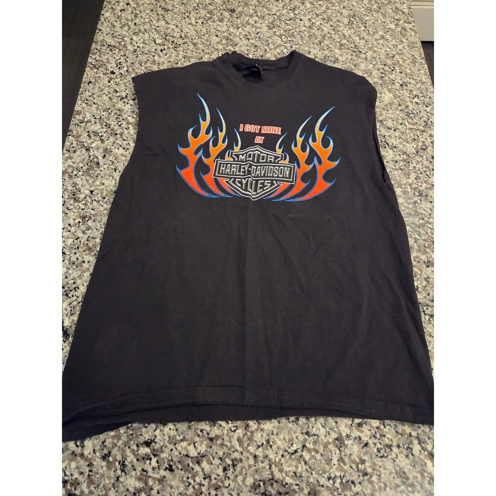 Harley-Davidson Muscle Tee Mens L Black Lake Charles Louisiana Gator Flames
